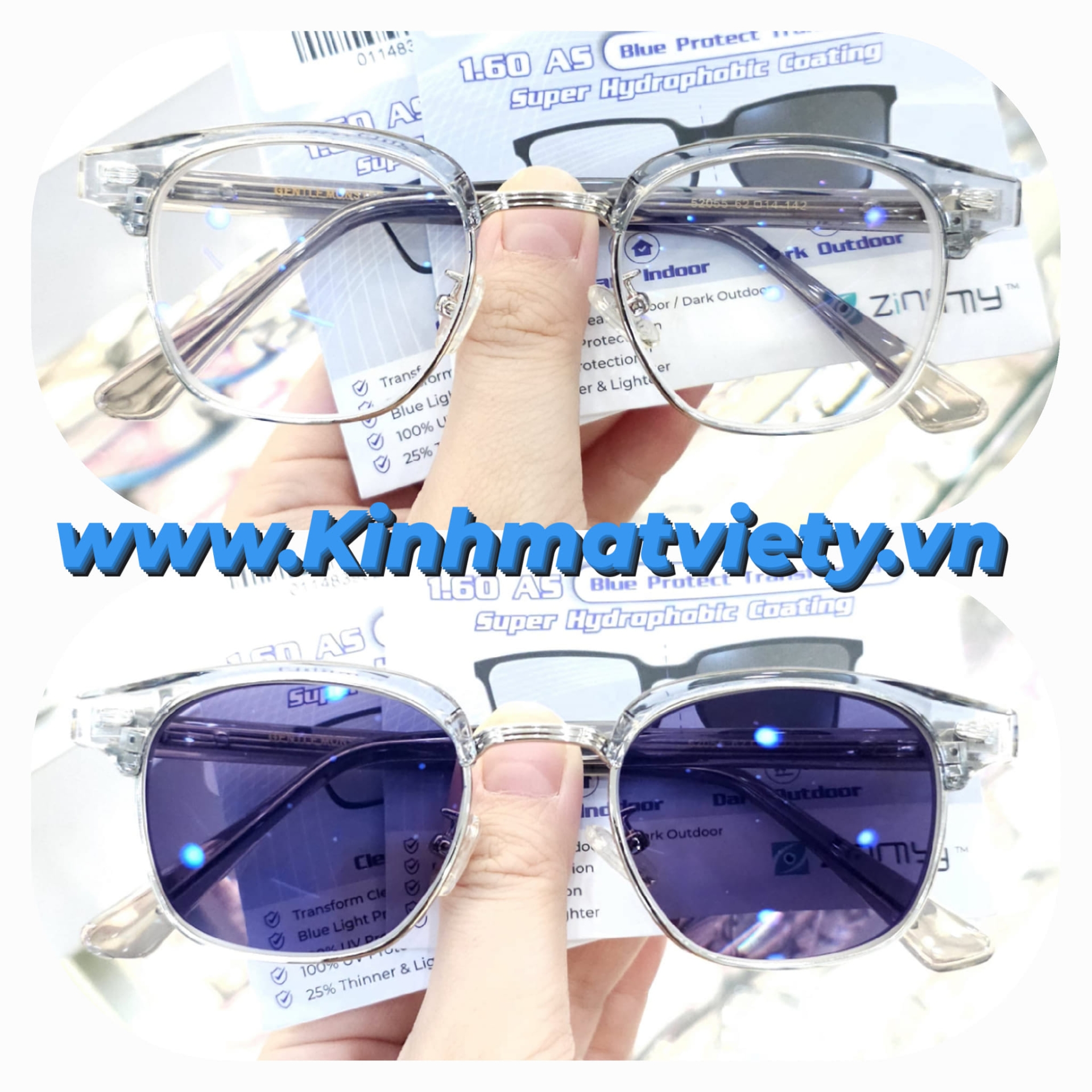 COMBO: Tròng kính ĐỔI MÀU chống tia UV + TẶNG GỌNG FREE KR19