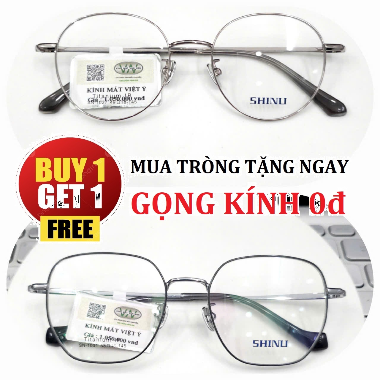 Gọng Kính SHINU chất liệu TITANIUM CHÍNH HÃNG - TẶNG GỌNG FREE