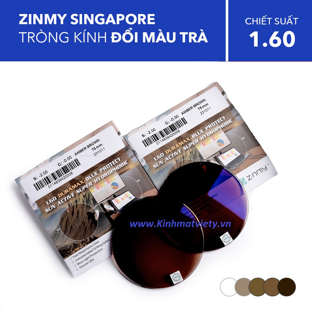 Tròng kính ĐỔI MÀU ZINMY made in Singapore