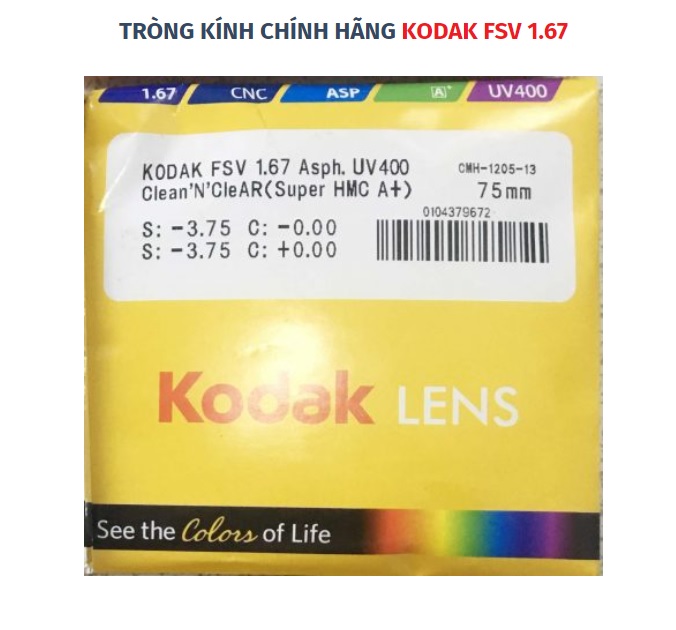 Tròng kính Kodak - MỸ - FSV UV400 CHIẾT XUẤT 1.67