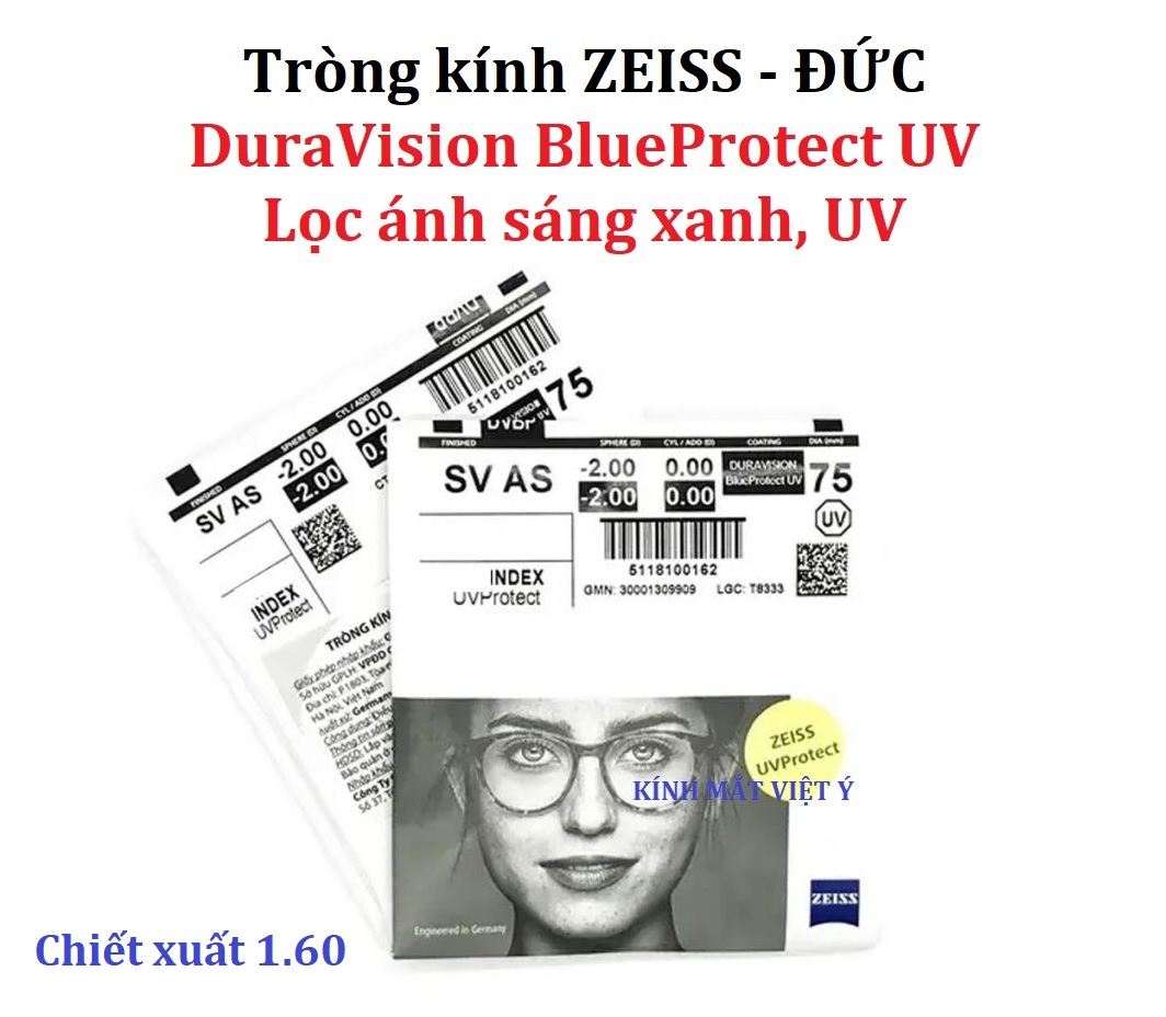 ZEISS DuraVision BlueProtect UV – Tròng kính lọc ánh sáng xanh chiết xuất 1.60