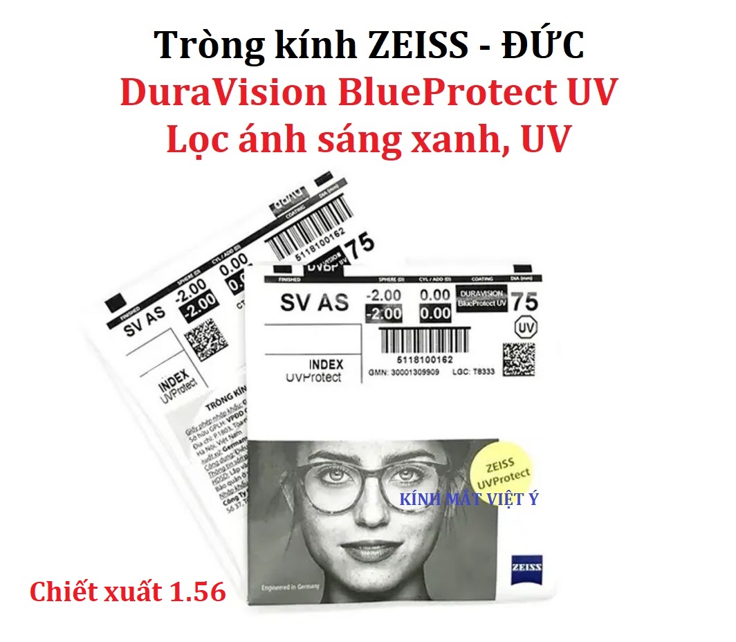 ZEISS DuraVision BlueProtect UV – Tròng kính lọc ánh sáng xanh CHIẾT XUẤT 1.67