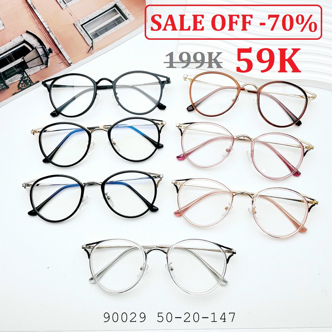 Gọng kính kim loại mắt mèo mã 90029