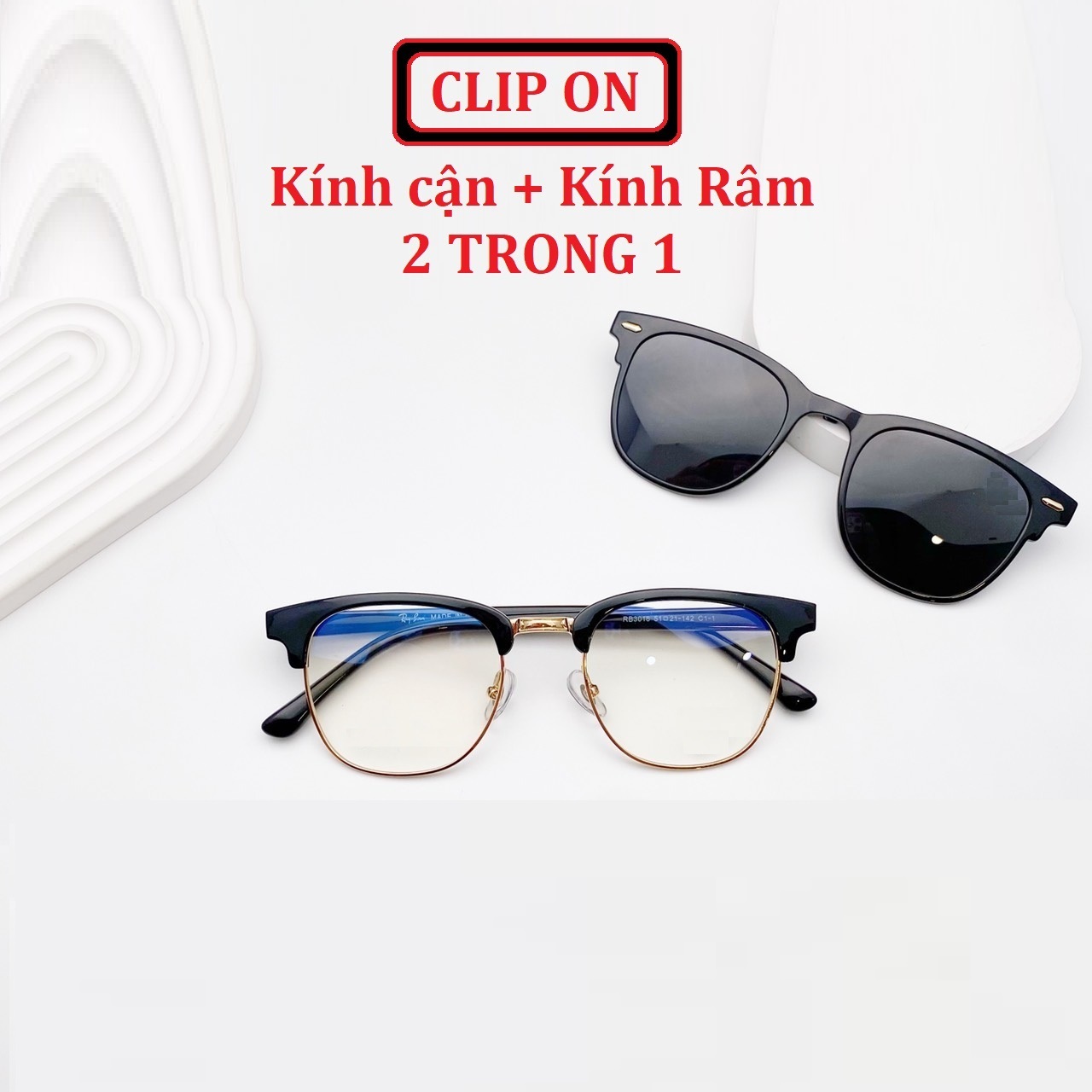 Kin H Clip On: Kính cận + Kính râm (2 trong 1) model RB
