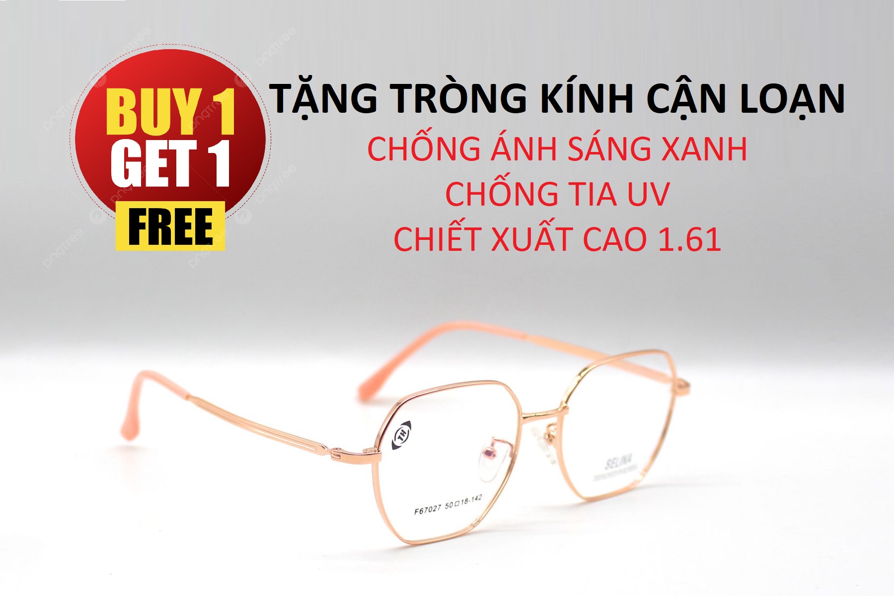 Mua gọng TẶNG NGAY Tròng kính chống ánh sáng xanh, chống tia UV, chiết xuất cao 1.61