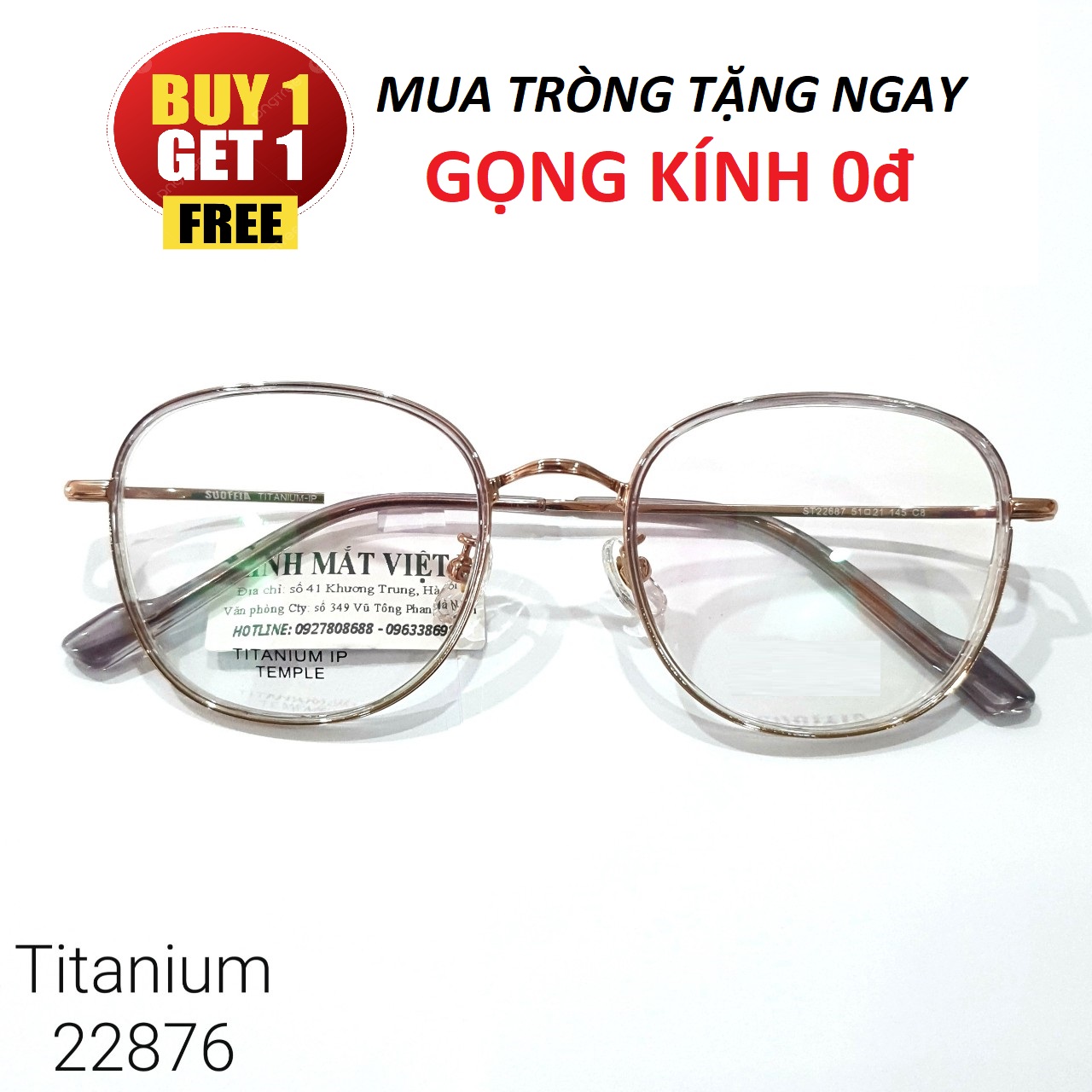 Gọng kính TITANIUM cao cấp 8019 GRAY and GOLD ROSE
