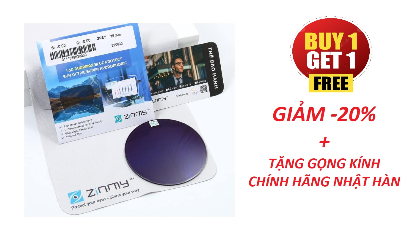 GIẢM 20% + TẶNG GỌNG CHÍNH HÃNG: Tròng kính chính hãng thương hiệu ZINMY Made in Singapore